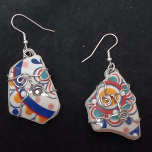 BOHO Ceramic Wire Wrapped Earrings 1.5 in. long One of a kind image 2