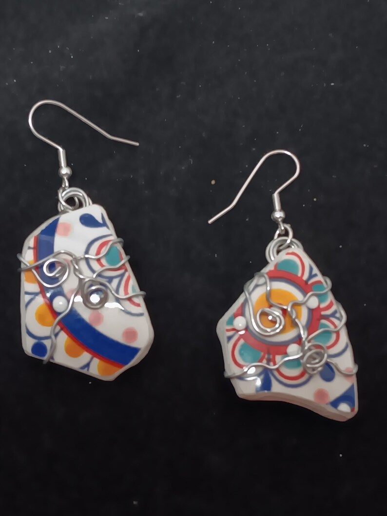 BOHO Ceramic Wire Wrapped Earrings 1.5 in. long One of a kind image 2