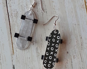 Skateboard Earrings X & Os Design - Plastic 2 inch long ... Jewelry