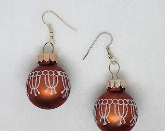 Couleur cuivre avec motifs Décoration de Noël en verre Boule de Noël Boucles d'oreilles pendantes Bijoux 1 pouce