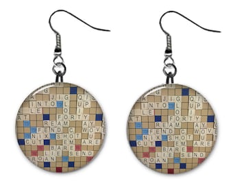 Scrabble Game Jewelry Metal Button Novelty Earrings 1 inch diameter MADE in USA