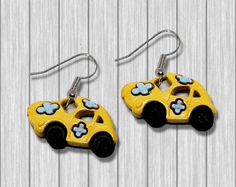 Colorful Plastic VW Bug Hippie Cars Dangle Earrings Jewelry appx 1 inch Choose your Color