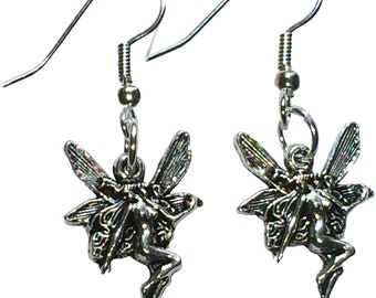 Fairy Charm Fashion Dangle Earrings Silvertone Metal 3/4 inch