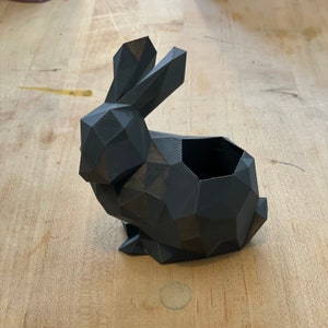 Polygonal bunny planter pot - 3d printed - gray