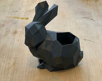Polygonal bunny planter pot - 3d printed - gray