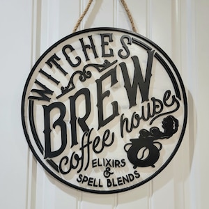 Coffee House Sign, Round Halloween Sign, Coffee Bar Sign, Halloween Coffee Sign, Kitchen Décor