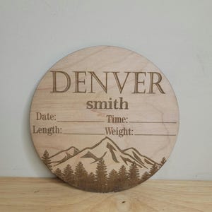 Baby Birth Stat Sign | Personalized Birth Announcement | Engraved Newborn Birth Stat | Newborn Keepsake | Name Announcement |Mountain|Forest