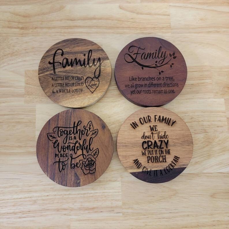 Custom Engraved Coaster SetFriends OR FamilyAcacia Wood Etsy