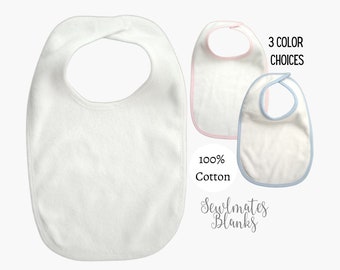 Cotton Bibs Blank| White| Blue| Pink| Baby Blanks| HTV Blanks