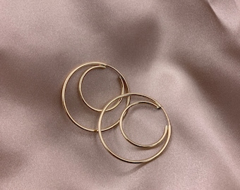 Pendientes de aro doble sin fin rellenos de oro de 14 k