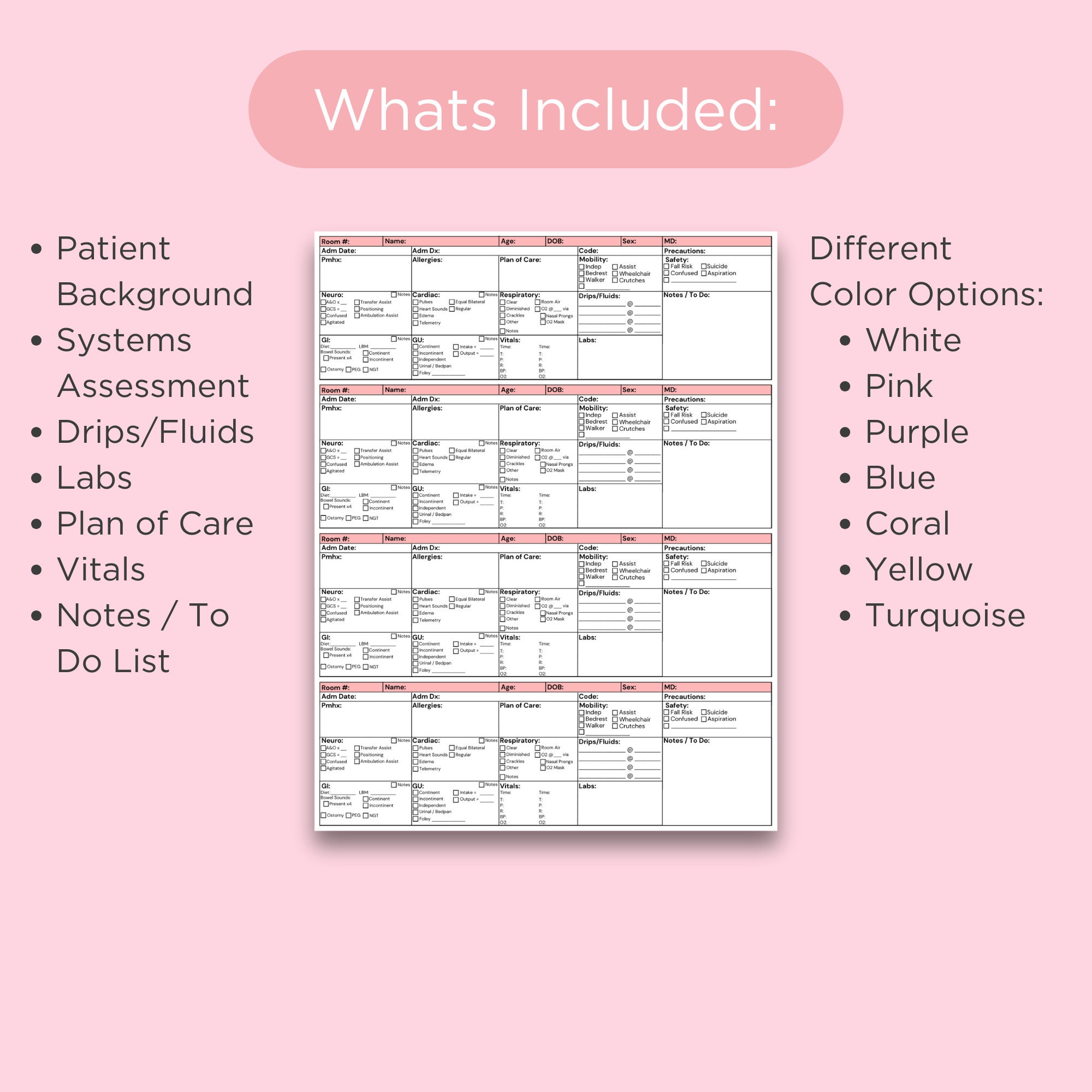 Nurse 4 Patient Report Sheet Printable PDF Template | Nurse Brain ...