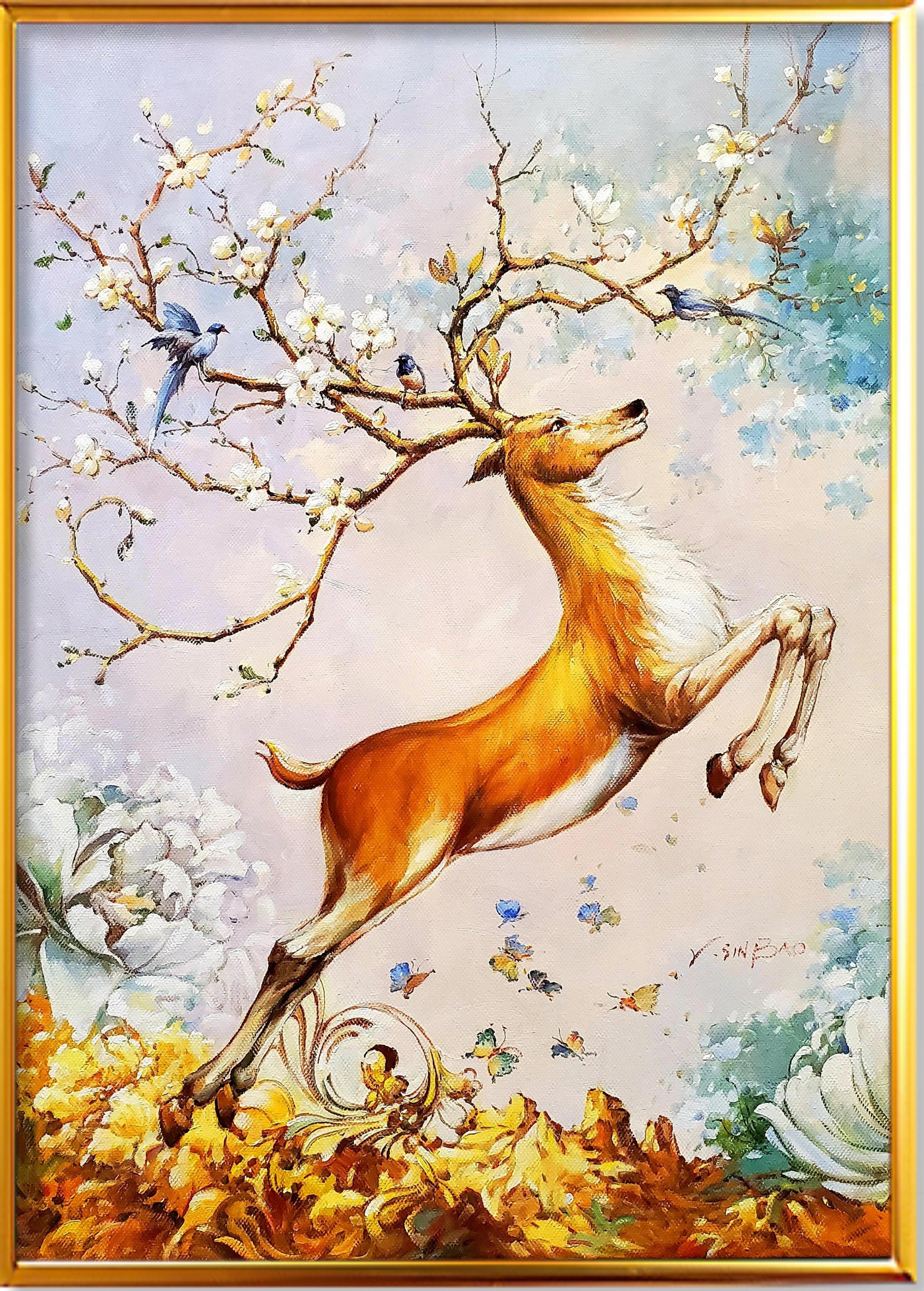 Original Oil Painting Deer on Canvas 35'' H X Etsy