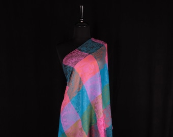 Pink and Green Pattern, Long Shawl, gift for her, multi colored multi functions pashmina scarf.