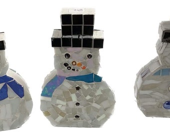 Mosaic Snowman -Stained Glass Christmas Decor - Upcycled - Recycled Art - Christmas Host Gift