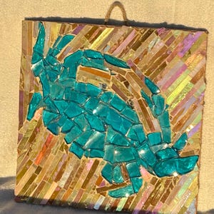 Blue crab Mosaic Iredscent  - Sparkling Holiday Decor - Reflective stained Glass Background - Unique Christmas Gifts