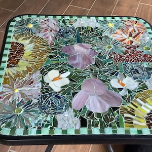 Handcrafted Sunflower and Wildflower Stained Glass Mosaic Table - Customizable- - One-of-a-Kind Floral Design - Unique Home Decor