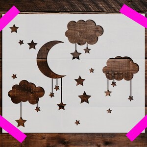 Clouds Moon Stars Stencil, Reusable Clouds Moon Stars Stencil,  DIY Craft Stencil, Large Clouds Moon Stars Stencil, Wall Stencil