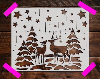 Deer in the Snow Stencil, Reusable Deer in the Snow Stencil, Art Stencil, DIY Craft Stencil, Large Deer in the Snow Stencil