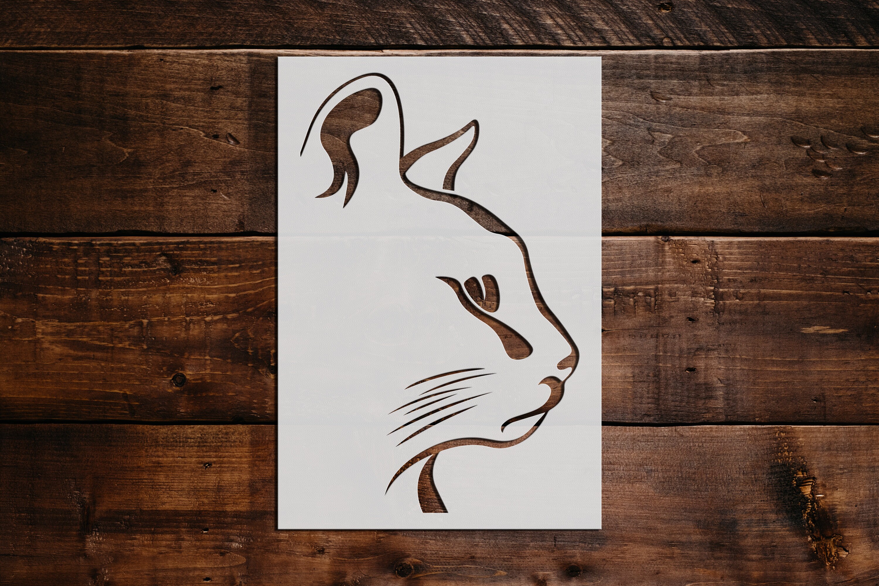 Pochoir Chat Réaliste Réutilisable - Modèle Détaillé 21x29,7 Cm Avec Pinceau - Pour Décorer Tissu, Bois, Mur