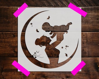 Mother and Baby Stencil - Reusable Mother and Baby Stencil - Art Stencil- Painting Stencil - Large Mother and Baby Stencil, Moon