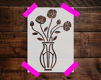 Flowers in a Vase Stencil - Reusable Flower Stencil - Art Stencil - DIY Craft Stencil, Painting Stencil, Large Flower Vase Wall Stencil