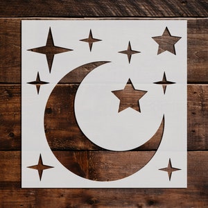 Star and Moon Stencil, Reusable Star and Moon Stencil, Art Stencil, DIY Craft Stencil, Large Star and Moon Stencil, Wall Stencil