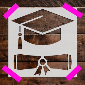 Graduation Hat and Diploma Stencil - Reusable Graduation Stencil - DIY Craft Stencil - Reusable Large Graduation Hat and Diploma Stencil