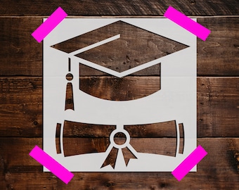 Graduation Hat and Diploma Stencil - Reusable Graduation Stencil - DIY Craft Stencil - Reusable Large Graduation Hat and Diploma Stencil