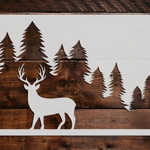 Deer in the Forrest Stencil, Reusable Deer in the Forrest Stencil, DIY Craft Stencil, Large Deer in the Forrest Stencil, Trees image 2