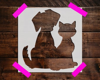 Dog and Cat Stencil, Reusable Dog CatStencil, DIY Craft Stencil, Large Dog Cat Stencil, Dog Cat Wall Stencil, Art Stencils