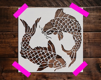 Two Koi Fish Stencil, Reusable Two Koi Fish   Stencil, Art Stencil - DIY Craft Stencil, Painting Stencil, Fish, Sea Life