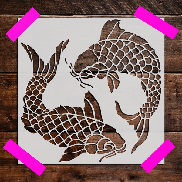 Two Koi Fish Stencil, Reusable Two Koi Fish   Stencil, Art Stencil - DIY Craft Stencil, Painting Stencil, Fish, Sea Life