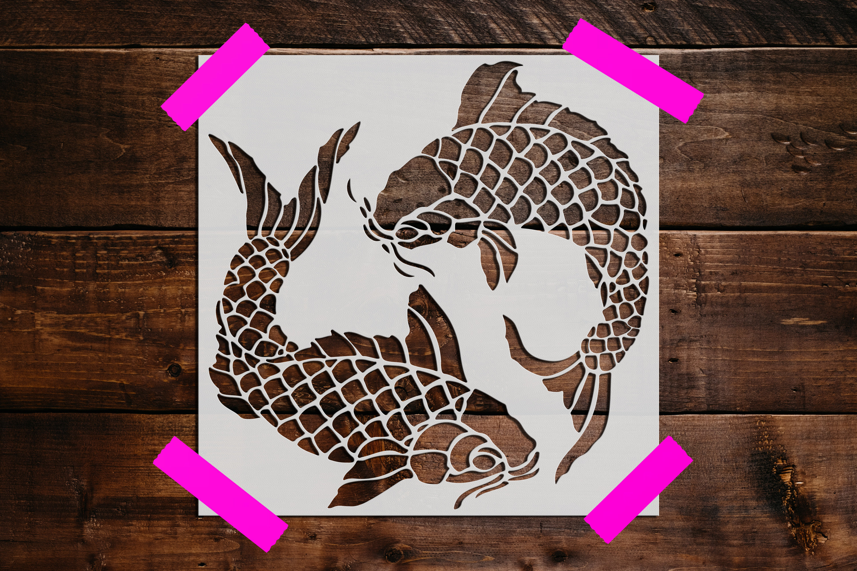Two Koi Fish Stencil Reusable Two Koi Fish Stencil Art Etsy