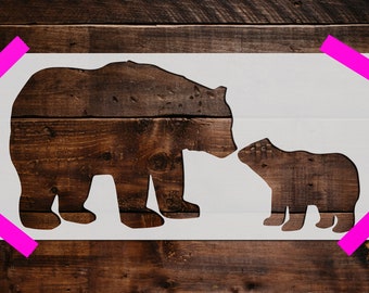 Momma Bear and Cub stencil - Reusable Bear Stencil-DIY Craft Stencil, Painting Stencil, Large Bear and Cub Stencil, Bear Wall Stencil