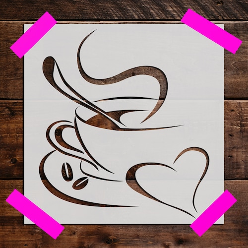 Cup of Coffee Stencil Reusable Cup of Coffee Stencil DIY Etsy