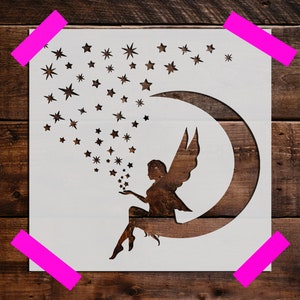 Fairy on the Moon Stencil, Reusable Fairy on the Moon Stencil, Art Stencil - DIY Craft Stencil, Painting Stencil, Fairy on the Moon