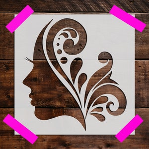 Woman Face Scroll Stencil, Reusable Woman Face Scroll Stencil, Art Stencil, DIY Craft Stencil, Woman Face Scroll Wall Stencil