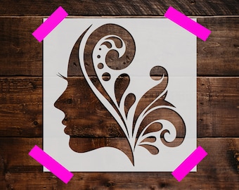 Woman Face Scroll Stencil, Reusable Woman Face Scroll Stencil, Art Stencil, DIY Craft Stencil, Woman Face Scroll Wall Stencil