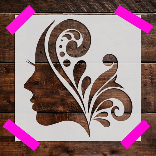 Woman Face Scroll Stencil Reusable Woman Face Scroll Stencil Etsy