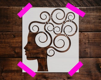 Women's Head Stencil - Reusable Women's Head  Stencil  DIY Craft Stencil, Large Women's Head  Wall Stencil, Art Stencil, Hair