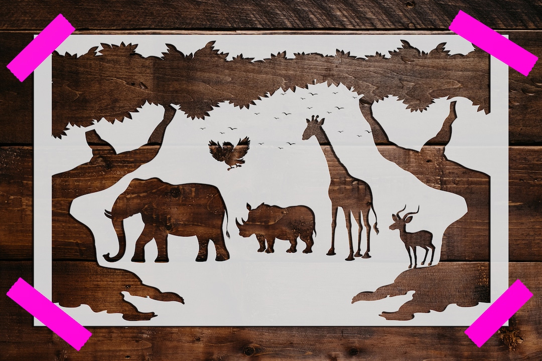 Jungle Animals Stencil, Reusable Jungle Animals Stencil, Art Stencil ...