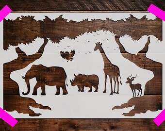 Jungle Animals Stencil, Reusable Jungle Animals Stencil, Art Stencil, DIY Craft Stencil, LargeJungle Animals Stencil, Wall Stencil