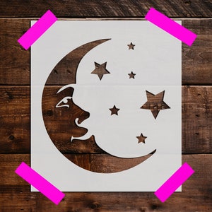 Moon and Stars Stencil - Reusable Moon and Stars Stencil - DIY Craft Stencil, Painting Stencil, Large Moon and Stars Wall Stencil, Moon