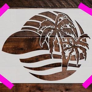 Palm Tree Sunrise Stencil, Reusable Palm Tree Sunrise Stencil,  DIY Craft Stencil, Large Palm Tree Sunrise Stencil, Wall Stencil