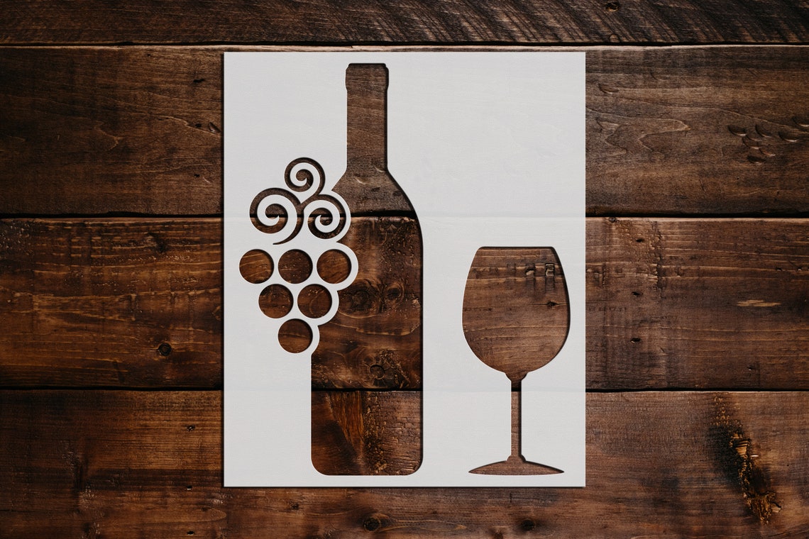 Wine Bottle and Glass Stencil Reusable Wine Bottle and Glass Etsy