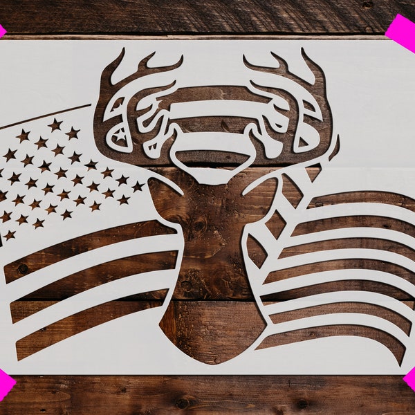 Deer Head and Flag Stencil - Reusable Deer Head and Flag Stencil - Art Stencil - DIY Craft Stencil - Painting Stencil - Large Flag Stencil