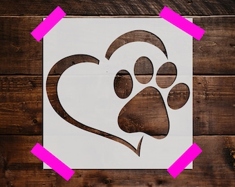 Heart With Paw Print Stencil, Reusable Tree Stencil, DIY Craft Stencil, Large Heart With Paw Stencil, Heart With Paw Print Wall Stencil