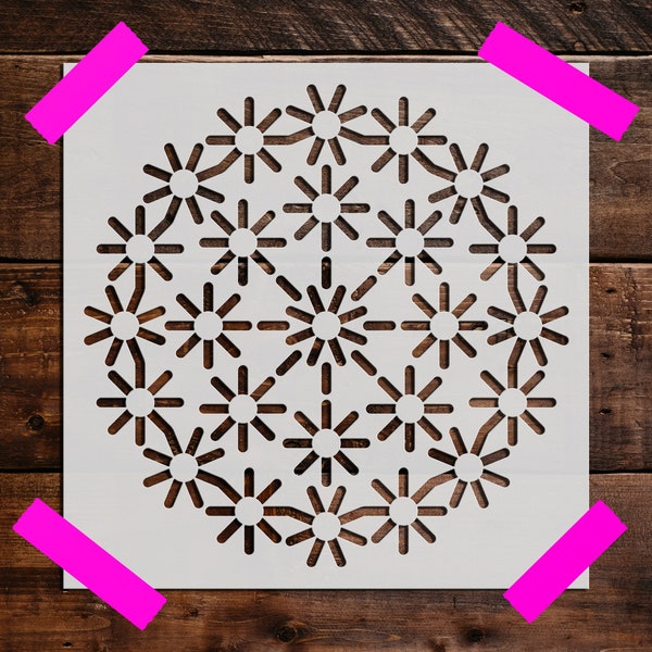 Round Flower Pattern Stencil - Reusable Round Flower Stencil -DIY Craft Stencil, Painting Stencil - Large Round Flower Pattern Stencil