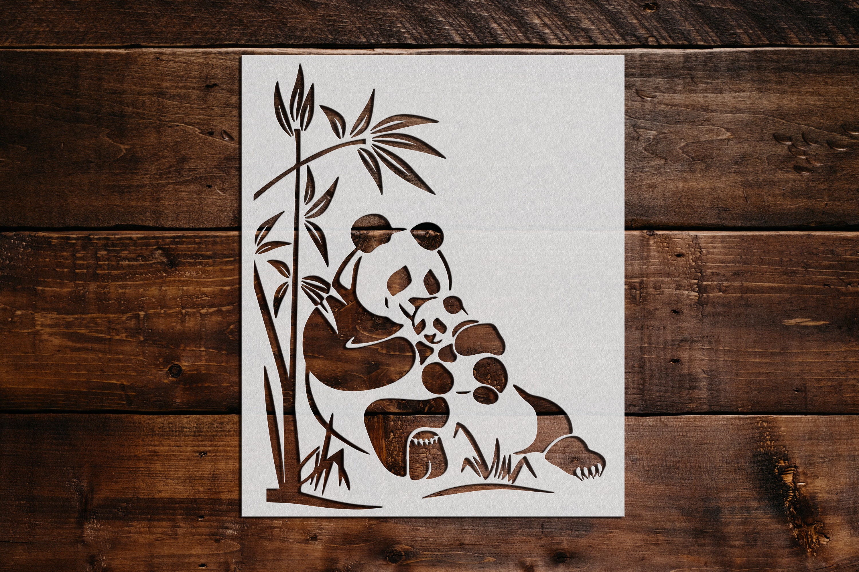 panda-bamboo-stencil-reusable-panda-bamboo-stencil-art-etsy