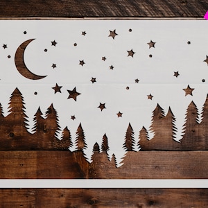 Starry Night Stencil, Reusable Starry Night  Stencil, Art Stencil, DIY Craft Stencil, Large Starry Night  Stencil, Moon, Forrest